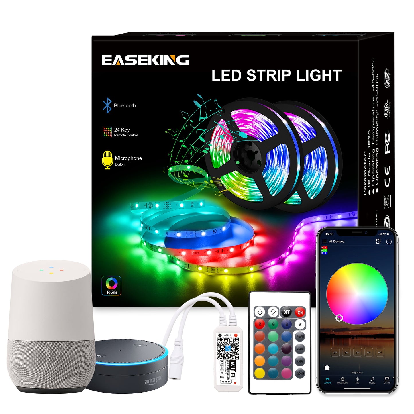 Easeking RGB LED Strip Lights Waterproof WIFI APP Control For Home Decor