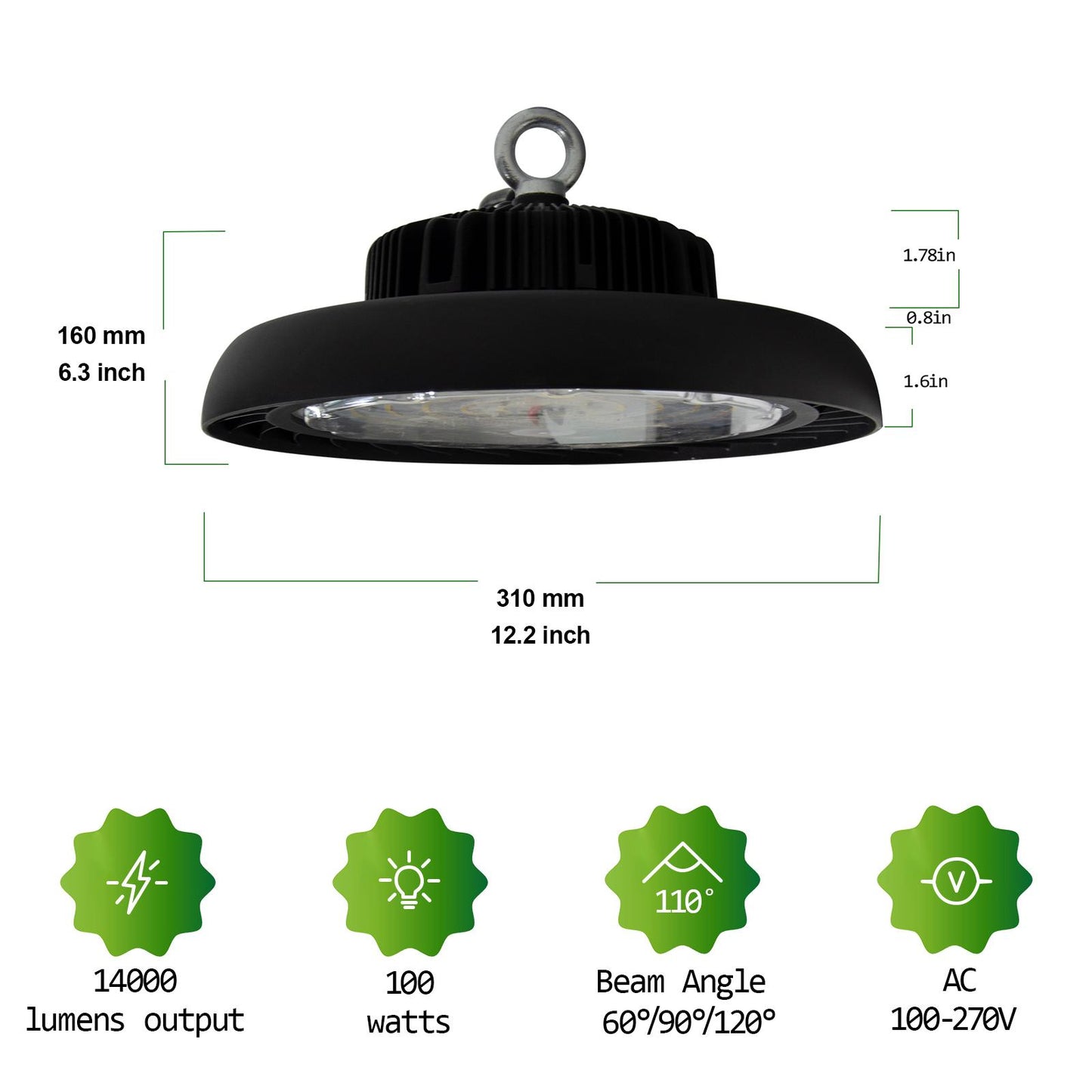 100W EHB19 series UFO LED high bay light with nice style 120degree PC Cover