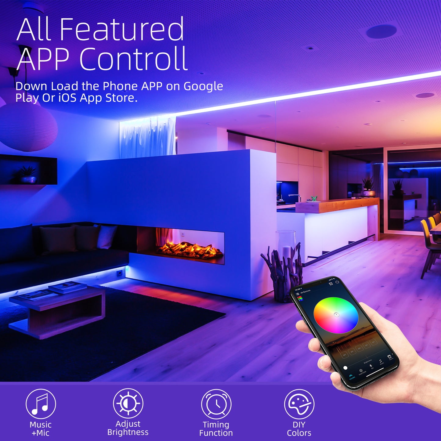 Easeking RGB LED Strip Lights Waterproof Bluetooth APP Control For Home Decor