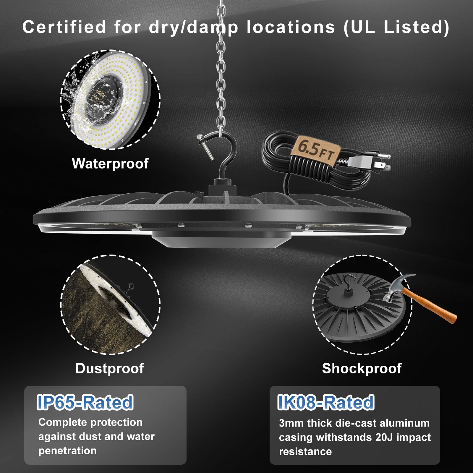 Ceiling installation Slim UFO bay light fixture with built-in driver