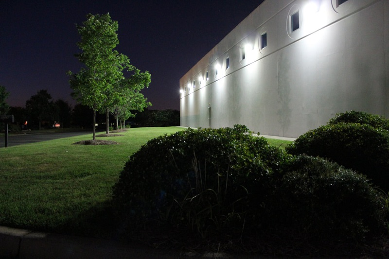 Building exterior with Wall Pack Lights illuminated