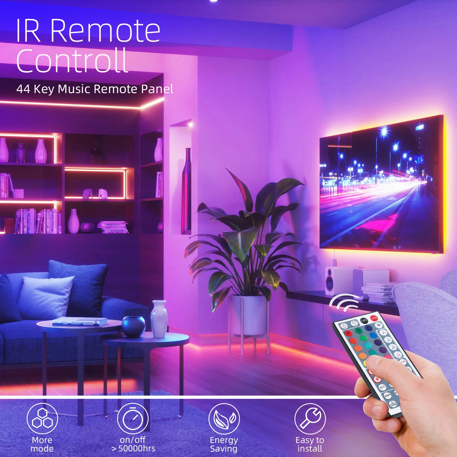 SMD5050 RGB colors changing LED Tape Lights with WIFI or Bluetooth controller 44 Keys IR remote control panel 