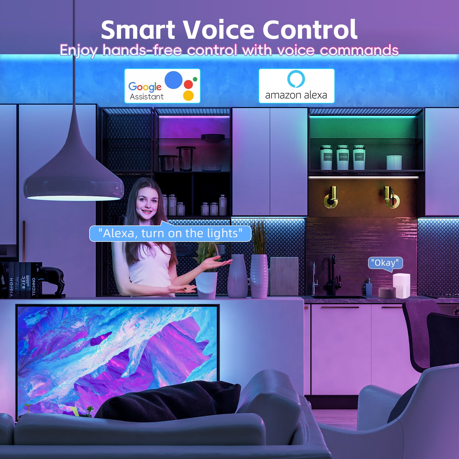 Smart Flexible RGB LED Strip Light with APP control and voice control