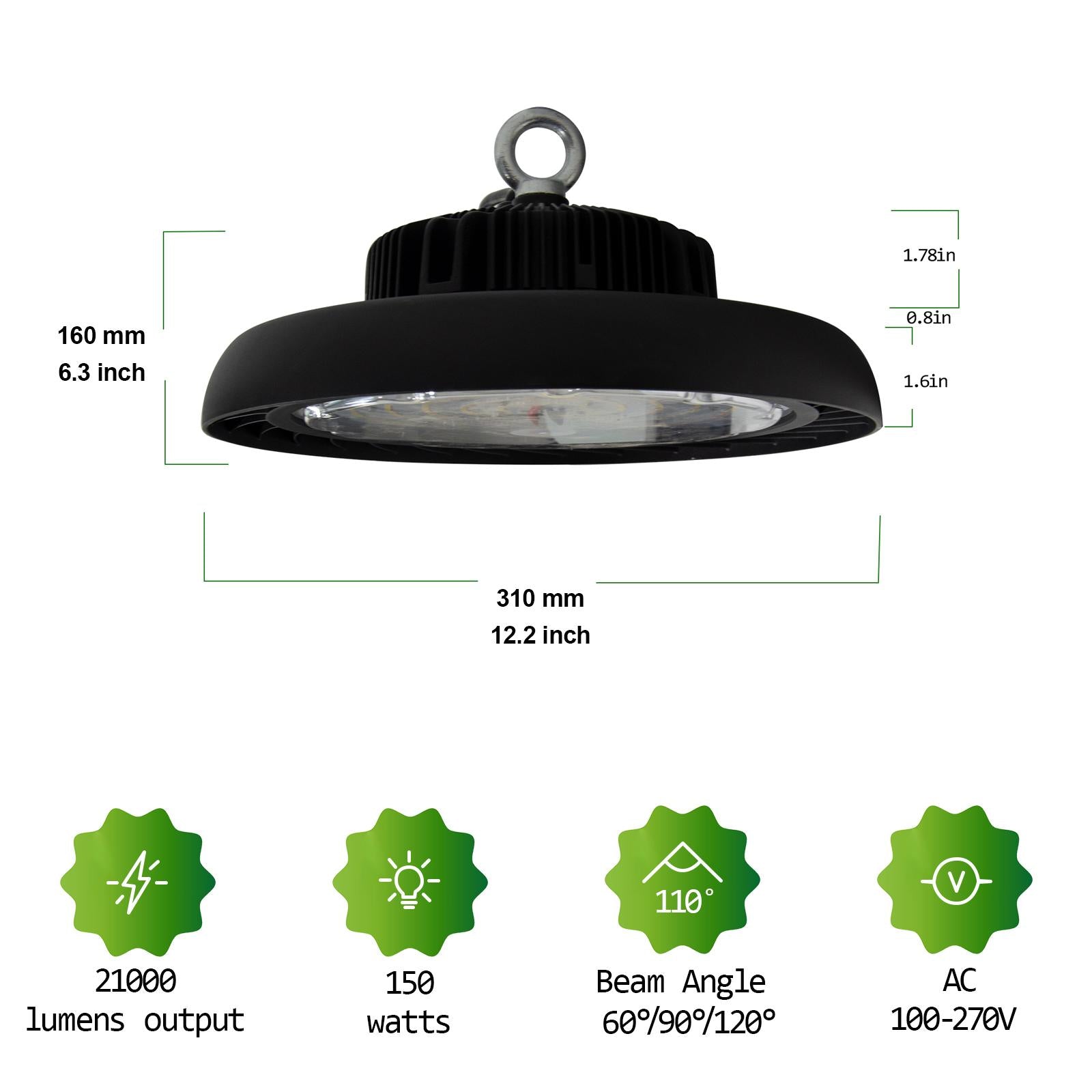 C series 150W UFO LED High Bay Light dimension