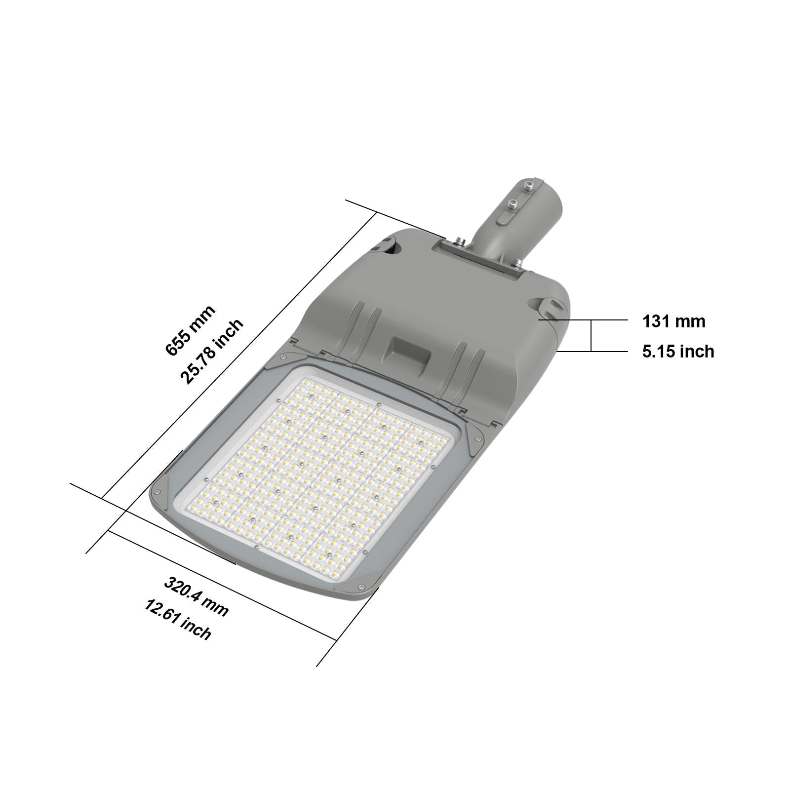 Dimensions of LED street light fixture SMD LED + LENS style